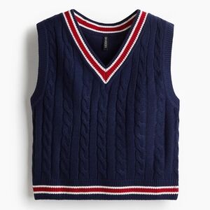 H&M Navy Cable Knit Tank Top with Red and White Trim